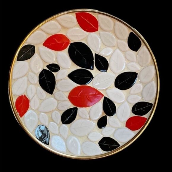 Vintage MCM Mosaic Tile Plate w copper back. - Picture 1 of 10